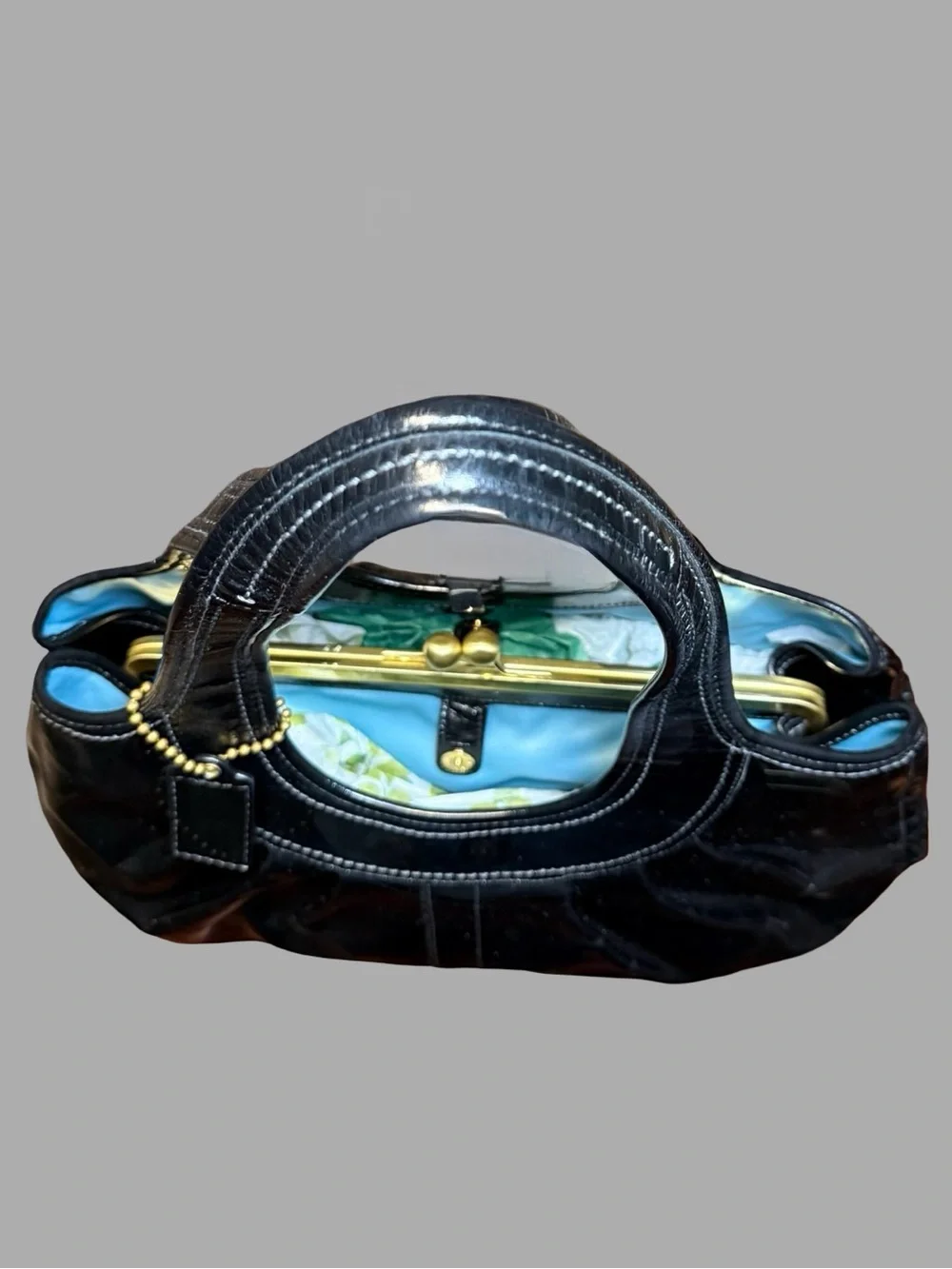 Vintage Y2K Coach Ergo Black Patent Leather Pleated Kisslock Satchel Bag #12520D